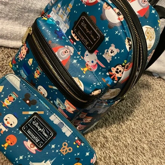 Disney Parks Loungefly Mini Backpack & Matching Wallet - WDW Parks Retro Design - Picture 3 of 16